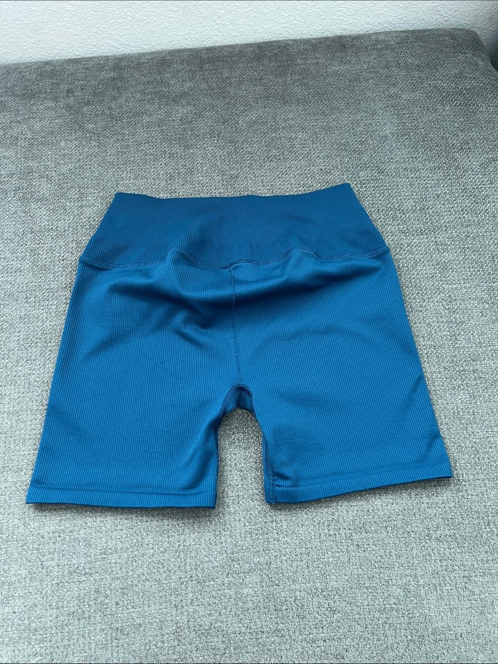 ALO Yoga Ribbed High-Rise Bike Shorts in Teal Blue